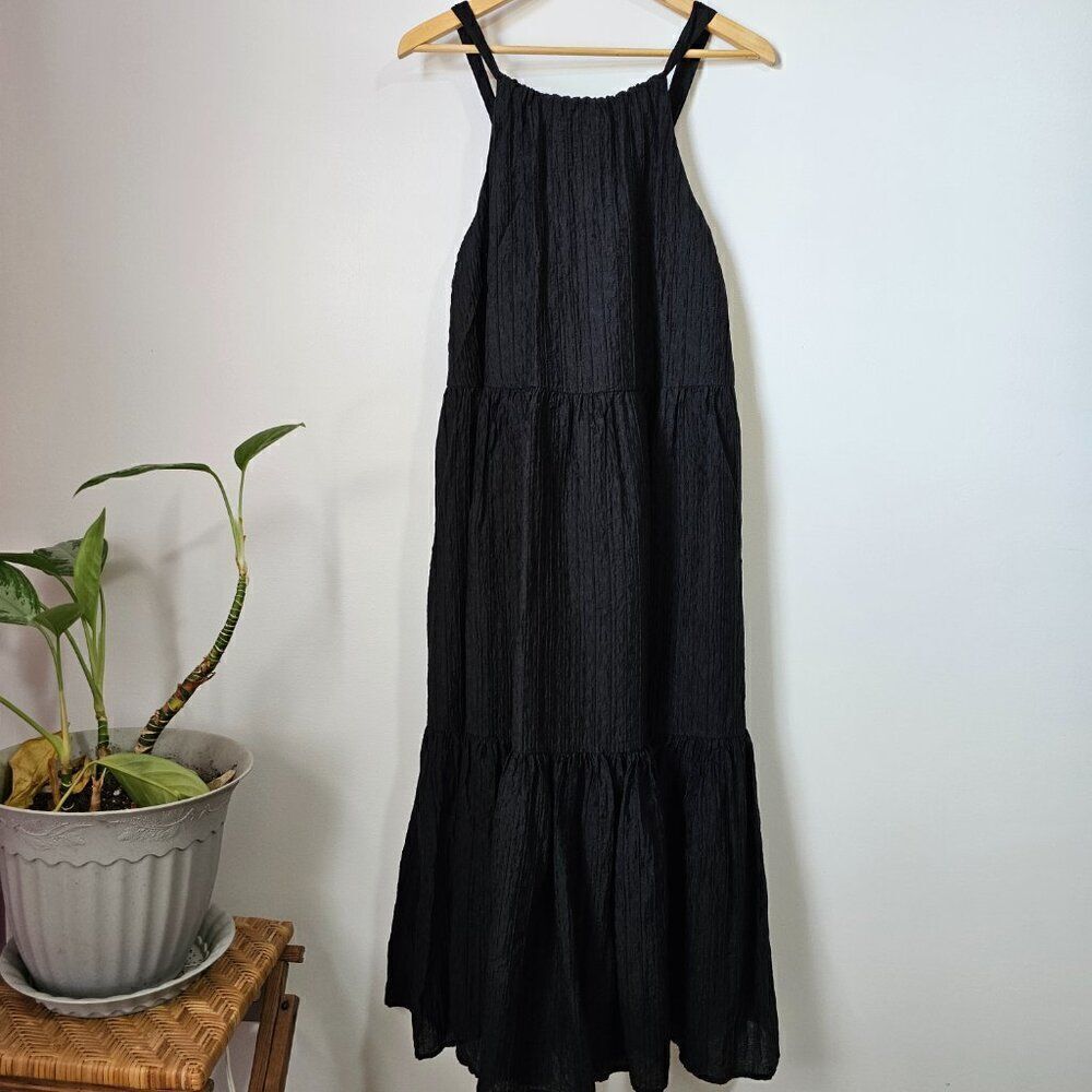 NWT FRENCH CONNECTION BLACK HALTER TIE BACK FULL/ MAXI DRESS SIZE SMALL
